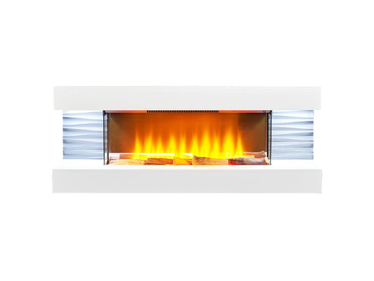 Sureflame WM-9332 Electric Wall Fireplace Suite with Downlights & Remote in Pure White - Leading Stoves UK